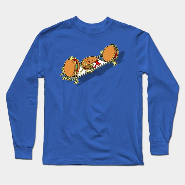 Funny Kawaii Burger Hamburger Junk Food Emergency Cartoon Long Sleeve T-Shirt by BoggsNicolas